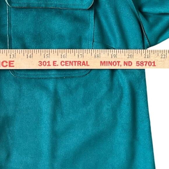 Chico's Jacket Women's Size 2 Large 12/14 Turquoise Faux Suede Gold Buttons - Picture 9 of 10